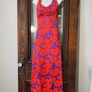 Vibrant Floral Maxi Dress - Red and Purple